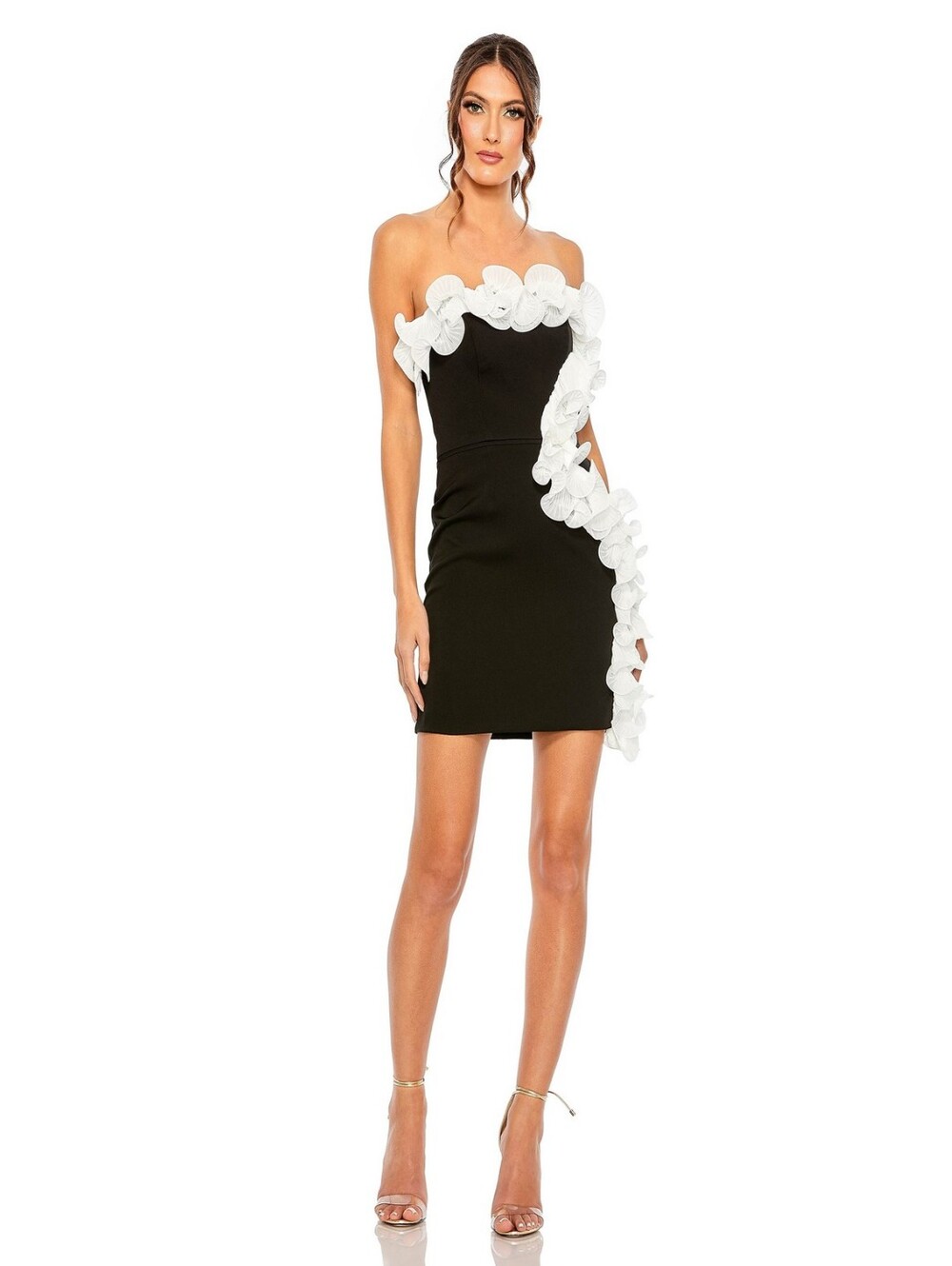Strapless Black Dress with White Floral Trim